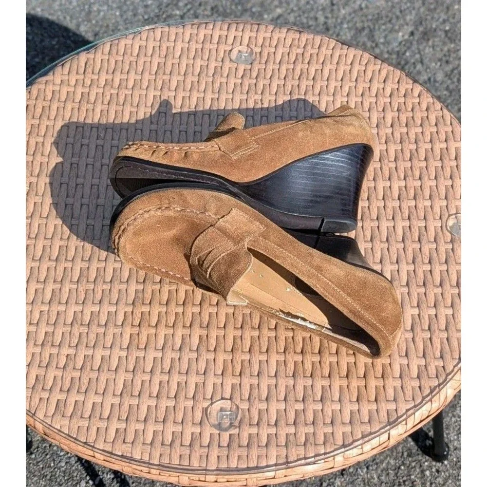 y2k dark academia leather wedge penny lane vintage Bass tassle heels 7.5M Enza‎